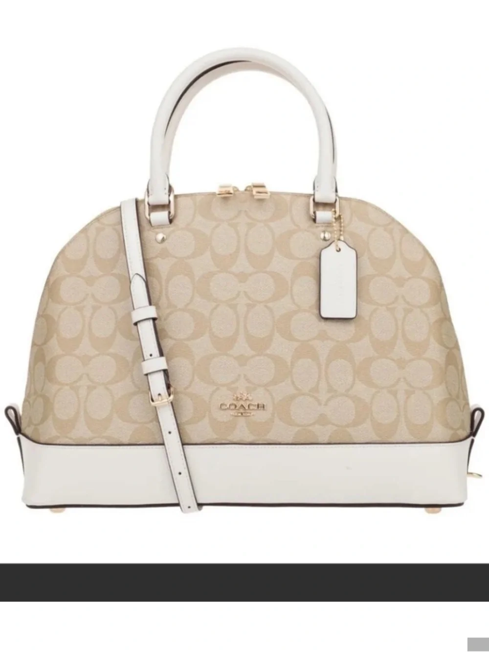 Coach Sierra Satchel In Signature Handbag Crossbody Beige & Khaki gold hardware